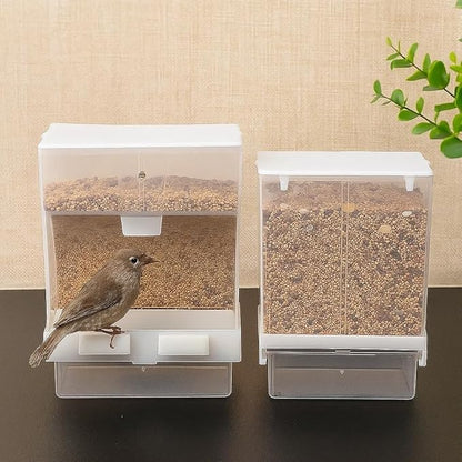 Old Tjikko No Mess Bird Feeder for Cage, Automatic Acrylic Seed Container with Large Hook, Install-Free Parrot Feeder for Budgerigar, Canary, Cockatiel, Parakeet, Finch