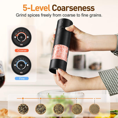 Rechargeable Electric Salt and Pepper Grinder Set, Automatic Salt and Pepper Shakers, Adjustable Coarseness Pepper Grinder with Led Kitchen and Home Appliances Gifts for Women(Blackwhite)