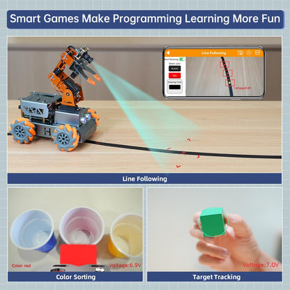 HIWONDER 5DOF AI Vision Robotic Arm Powered by Raspberry Pi Smart Robotic Arm Mecanum Wheel Chassis Robot Car Kit DIY Robot for Beginners, with RPi5 8GB
