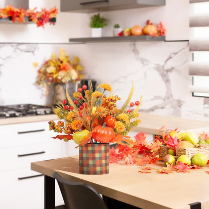 Super Holiday Fall Decor, 12" Artificial Orange Pumpkin Berry Maple Tree Halloween Thanksgiving Table Centerpieces Decorations, for Home Farmhouse Autumn Harvest Holiday Party Decor.
