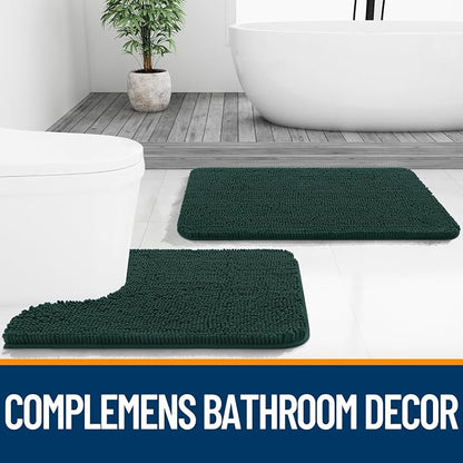 OLANLY Bathroom Runner Rugs 70x24, Soft Absorbent Chenille Bath Rugs, Rubber Backing Quick Dry, Machine Washable Long Bath Mats for Bathroom, Tub and Shower, Home Decor Accessories, Blackish Green