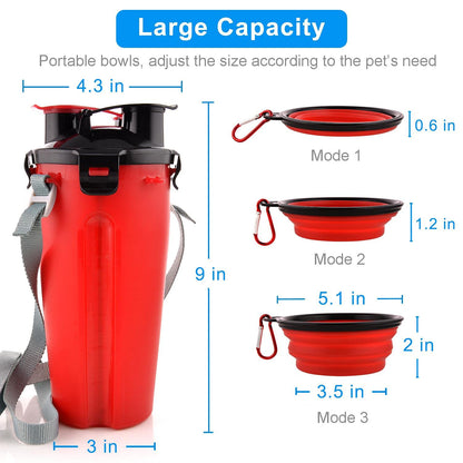 Dog Travel Water Bottle Collapsible Bowls, 2 in 1 Pet Food Container with Collapse Bowls, Outdoor Portable Water Bowls for Walking, Traveling, Camping and Hiking (Orange)
