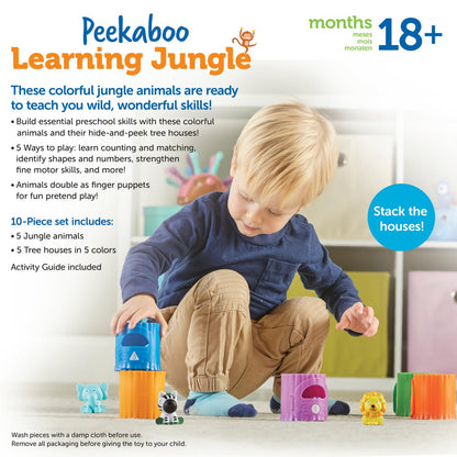Learning Resources Peekaboo Learning Jungle Toddler - 10 Pieces, Ages 18 Months +, Toddler Montessori Toys, Stacking Shape, Sorting and Matching Skill, Educational Games