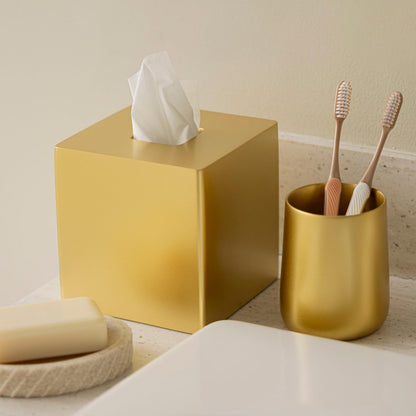 Yew Design Gold Square Tissue Box Cover, Decorative Tissue Box Dispenser for Bathroom, Parlors, Office, Bedroom Dresser, Vanity Countertop, Nightstand, Car, and Desk