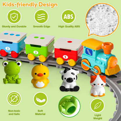 Toddler Toys for 1 2 3 Year Old, Electric Farm Animal Train Set with Music, Lights & Steam, Montessori Counting, Matching & Sorting Learning Toys, Christmas Birthday Gifts for Baby Boys Girls 18M+