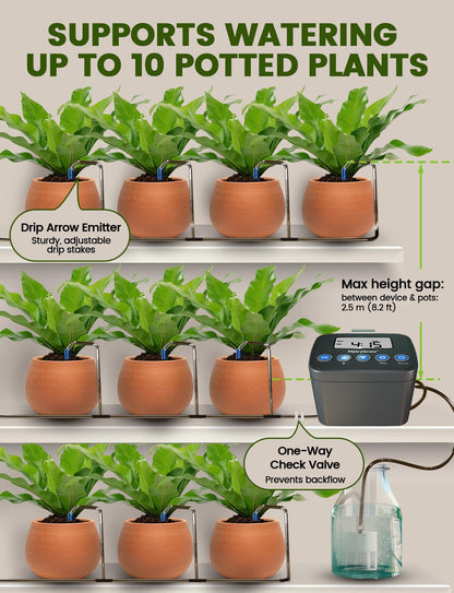 Automatic Watering System for Potted Plants, Drip Irrigation Kit System, Plant Self Watering Devices for Office Patio Greenhouse GrowTent, with Programmable Water Timer（Black