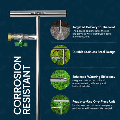 Varomorus Stainless Steel Deep Root Tree Watering Tool Irrigation System Wand T-Handle with Valve