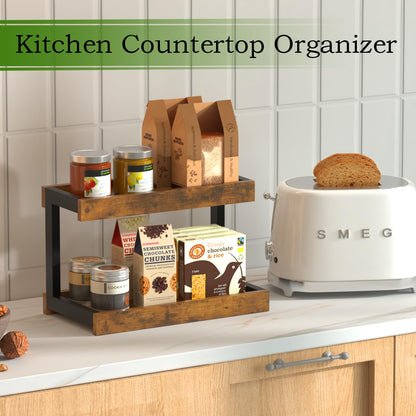 MARTY 2 Tier Spice Rack Organizer for Countertop, 15.8''L Coffee Station/Bathroom Organizer Countertop, Counter Shelf Desktop Storage Organizer for Kitchen, Bedroom, Office (Black)