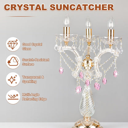 M METERXITY 8-Pack Crystal Horse Eye Prisms, 38mm/1.5 Inch Chandelier Pendant Maker Hanging Crystals Chandelier Prisms for Home/Windows/Garden/DIY Decoration[Pink]