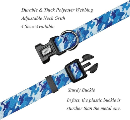 Dog Collar Leash Set, Camouflage Pattern, Polyester Material, Adjustable Collar and 5ft Matching Leash, for Large Dogs.(L, Blue Camo)