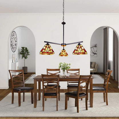 Chloe Lighting Vincent Mission Tiffany-Style Chandelier 3 Light 27in Wide Blackish Bronze Multicolor Glass Model CH3T523BM27-EE3