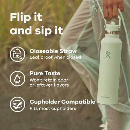 Hydro Flask Water Bottle - Insulated Stainless Steel - Straw Lid, Non Spill, Leakproof 24 Oz Cascade Blue