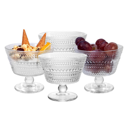 DNIENKGE Glass Dessert Bowls Breakfast Cups,Dessert cups Set of 4, 9oz Glass Ice Cream Sundae Cups，Glass Dessert Bowls, For oats，Ice Cream, Milk, Sorbet, Yogurt (4PCS), Transparent, D-1059