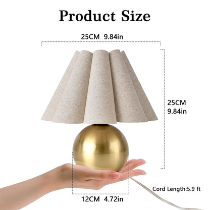 Gold Small Bedside Table Lamp for Bedroom, Brass Gold Bedroom Lamps for Nightstand, Cute Mini Table Lamps for Small Spaces with Scalloped Shade for Kitchen Counter, Bookshelf, Living Room, Kids Dorm