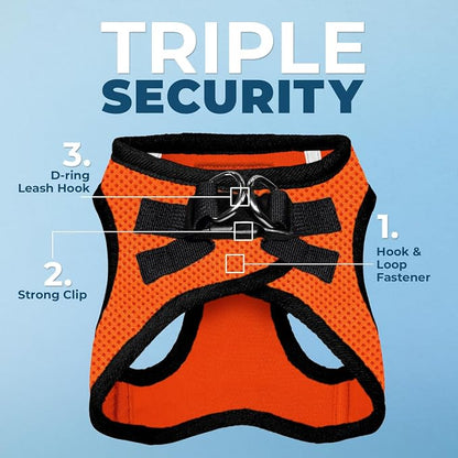 Best Pet Supplies Voyager Step-in Air All Weather Mesh Harness and Reflective Dog 5ft Leash Combo with Neoprene Handle, for Small, Medium and Large Breed Puppies - Orange/Black Trim, X-Large