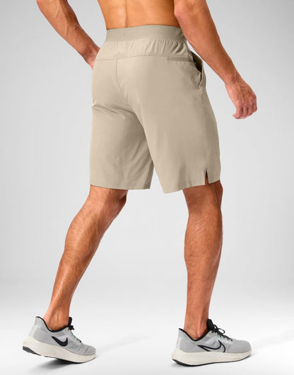 Soothfeel Men's Running Shorts with Zipper Pockets 9 Inch Lightweight Quick Dry Gym Sports Athletic Workout Basketball Shorts for Men (Khaki, XXXL)