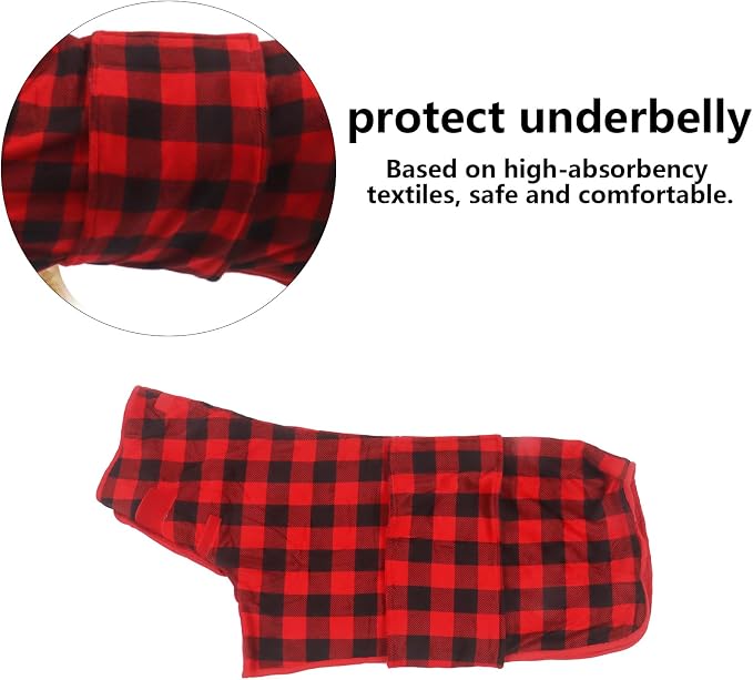 Geyecete Dog Drying Coat - Fast Drying Dog Bathrobe Towel - Microfibre Super Absorbent Pet Cat Bath Robe - Red Black Grid-S