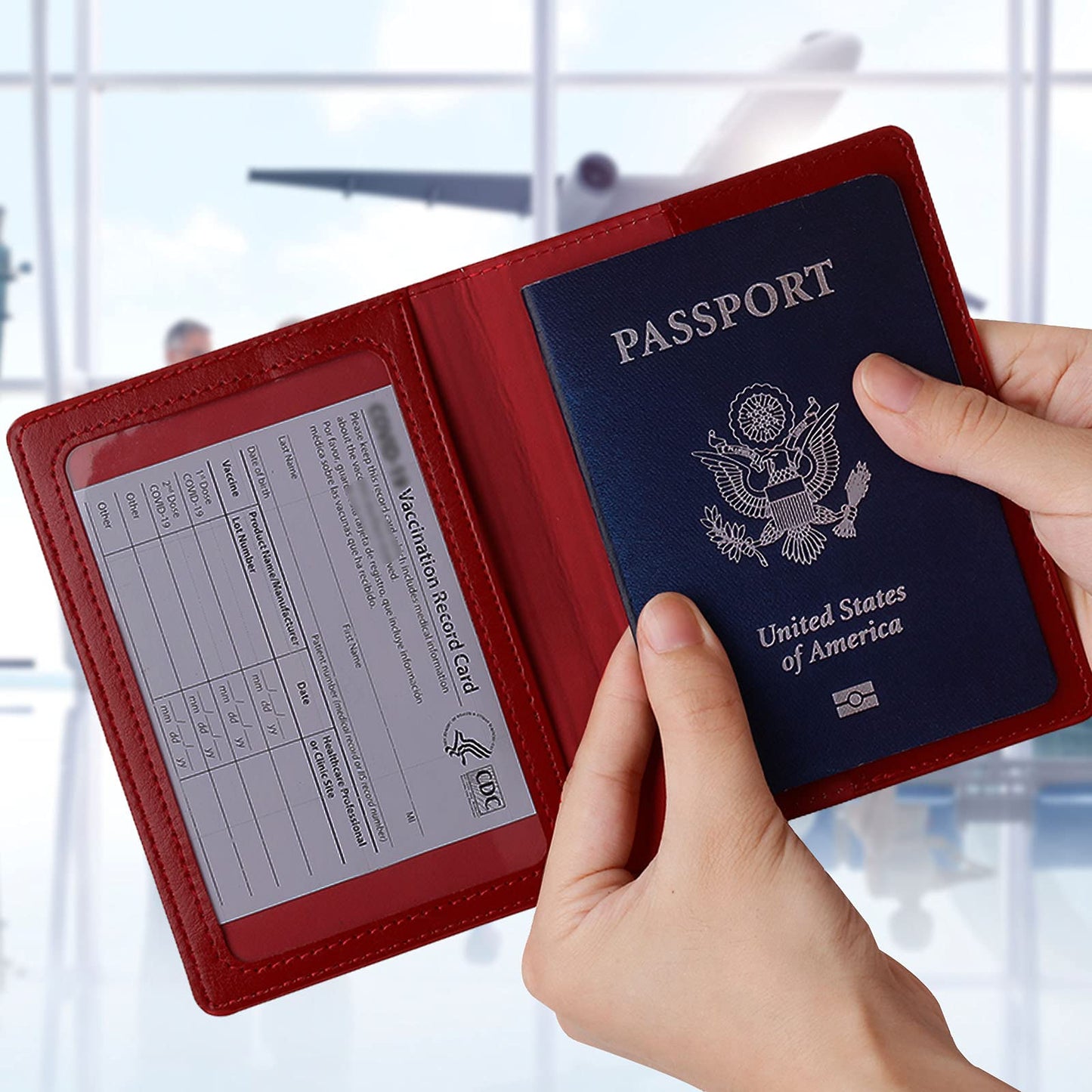 TIGARI Passport Holder for Travel Women Men, PU Leather Passport Wallet Cover Case Sleeve, Waterproof Protected Document Organizer, Family Vacation Plane Cruise Travel Essentials-Red