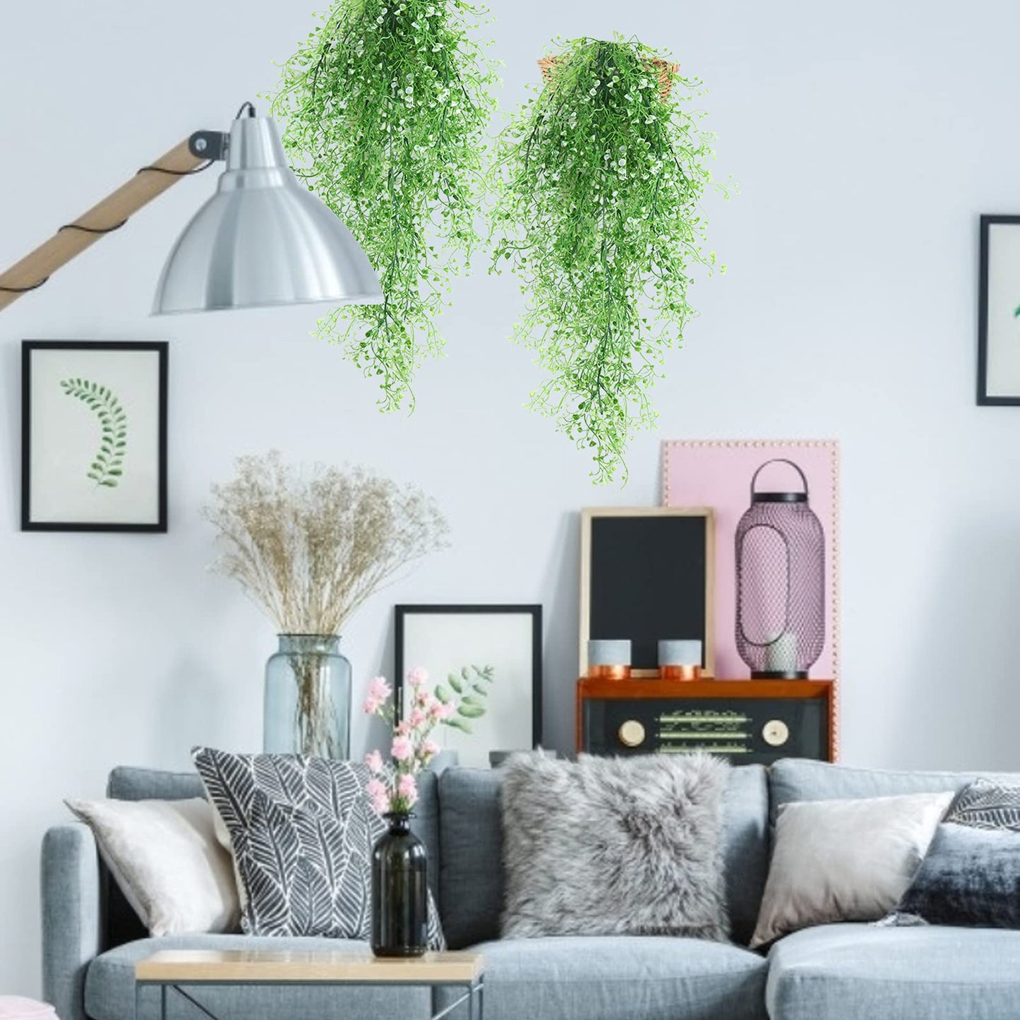 RECUTMS Fake Hanging Plants Artificial Ferns for Outdoor Hanging Faux Plants Vine Ivy Faux Fern Hanging Vines Wall Plants for Home Garden Party Wedding Decor (White 4P)