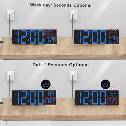 JALL 30" Extra Large Digital Wall Clock, Giant LED Wall Clock with Remote Control, Digital Clock with Jumbo Numbers for Living Room, Gym, Warehouse, Office, Home Decor, Plug-in, Blue