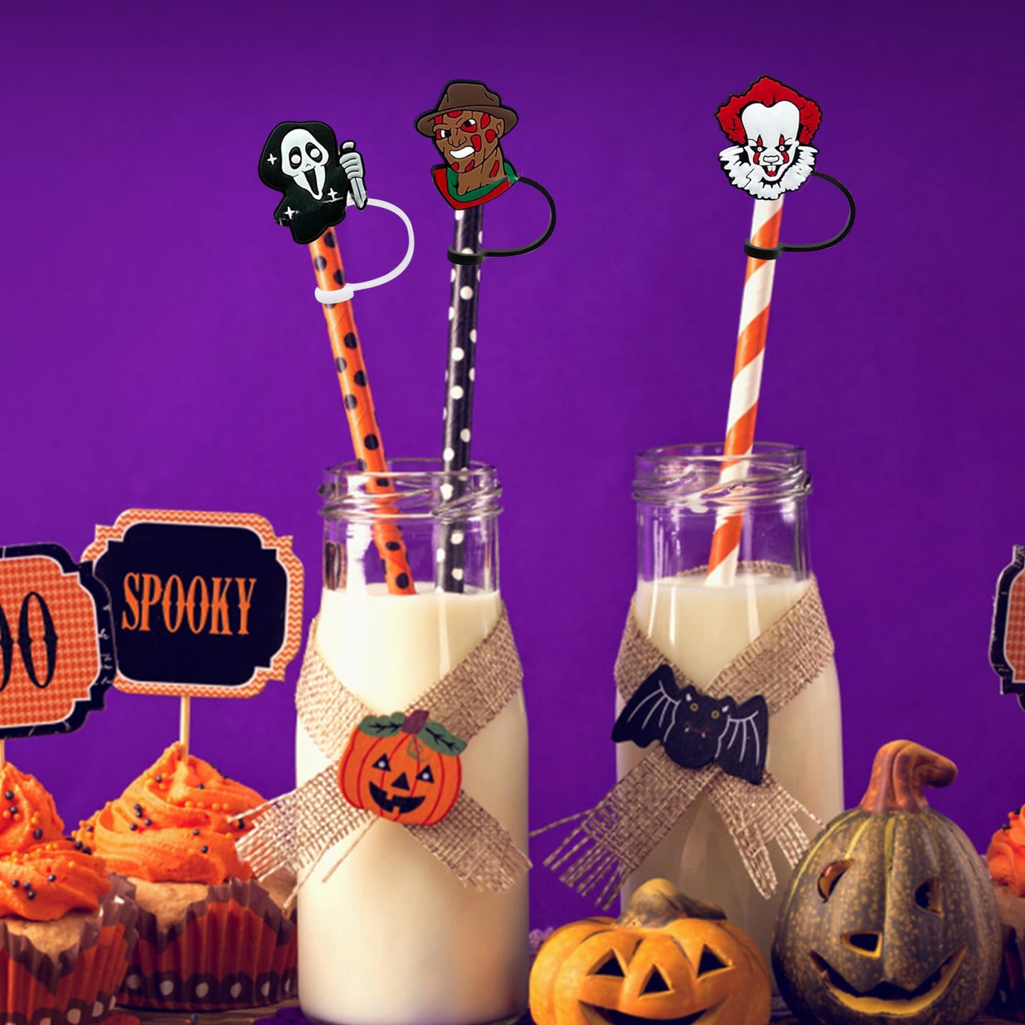 C1krint 2025 Halloween Advent Calendar - Contain 24 Gifts Horror Movie Character Advent Calendar Straw Topper Keychains Figures Toy for Kids Halloween Christmas Countdown Calendar Birthday Party Gifts
