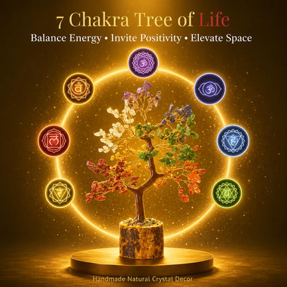 7 Chakra Crystal Tree 300 Stones - Feng Shui Gemstone Money Tree with Healing Crystals Base for Good Luck, Wealth & Prosperity - Reiki Spiritual Meditation Decor, Yoga Gifts & Home Office Decoration