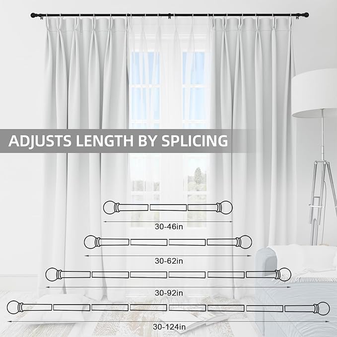 Thestoa Curtain Rods for Windows 48 to 84-92 inch, 5/8" Matte Black Curtain Rod, Stainless Steel Small Curtain Rods for Bedroom, Living Room,Kitchen,Farmhouse, Outdoor Curtain rod Black