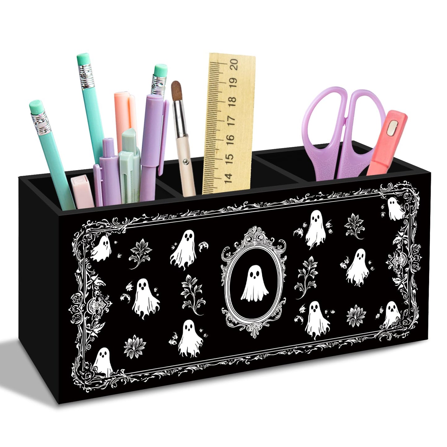 nvucamd Cute Ghosts Pen Pencil Holder for Desk, Witchy Gothic Ghost Office Desk Accessories, Halloween Spooky Ghosts Pen Holders Organizer for Home Office Classroom Bathroom