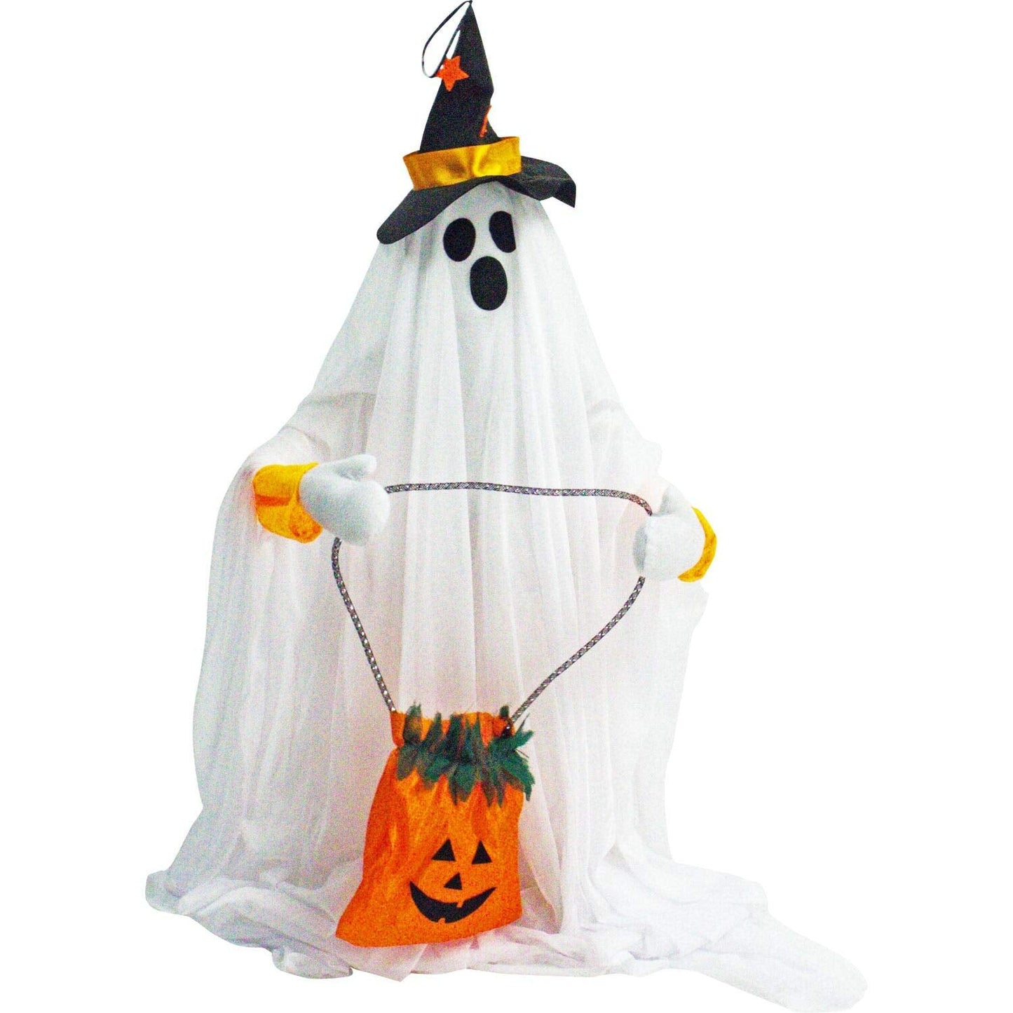 Haunted Hill Farm Friendly Ghost Halloween Animatronic with Touch Activated Lights and Music, Battery Operated Indoor or Covered Outdoor Halloween Decorations, Cute and Modern Halloween Props for Home