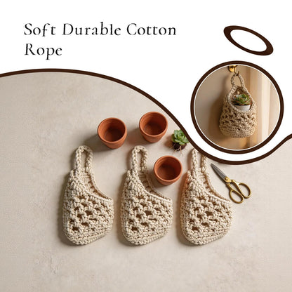 DHSUN Plant Hanger Indoor, Macrame Plant Hanger for Small Potted Plants Succulents, Fits Up to 2.6 Inch Flower Pot(Ivory, 3 Pack)