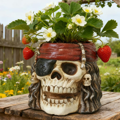 Skull Planter, Skulls Flower Pot, Skull Bowl, Skeleton Succulent Pots, Gothic Plant Pots with Drainage, Goth Statue Flower Pots, Indoor/Outdoor Pirate Figurine, Halloween Decoration, Funny Home Decor