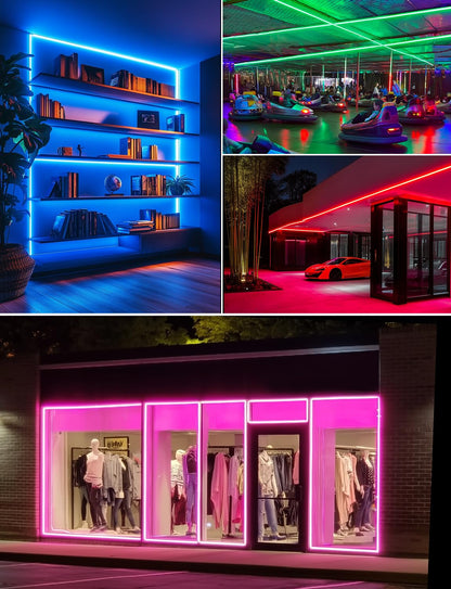 HeliosRibbon 50FT RGB LED Neon Rope Lights, Waterproof, Remote Control, IP65, Model HR-MNEON-RGB-15M