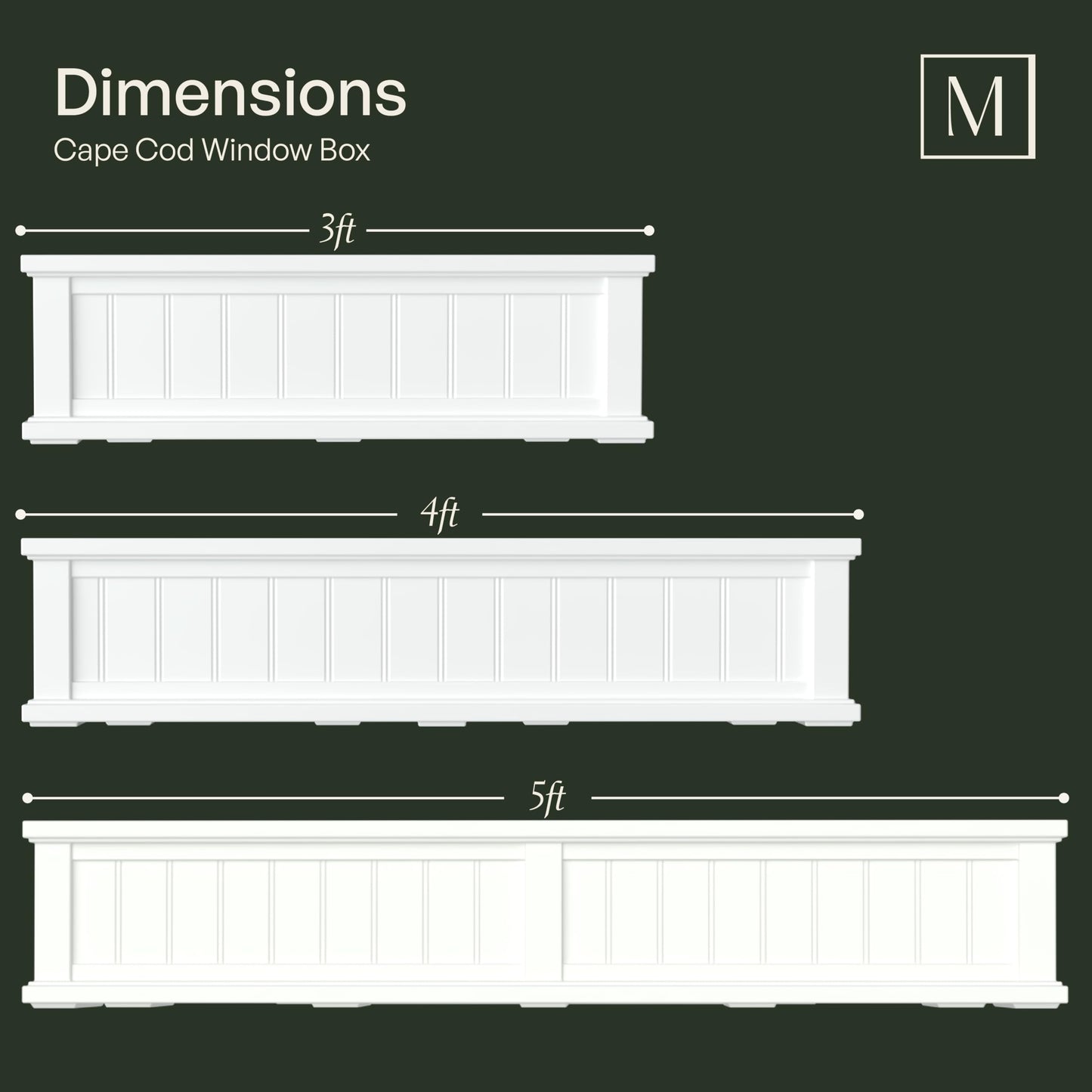 Mayne Cape Cod 3ft Window Box - White - 36in L x 11in W x 10.8in H - with 6.5 Gallon Built-in Water Reservoir (4840-W)