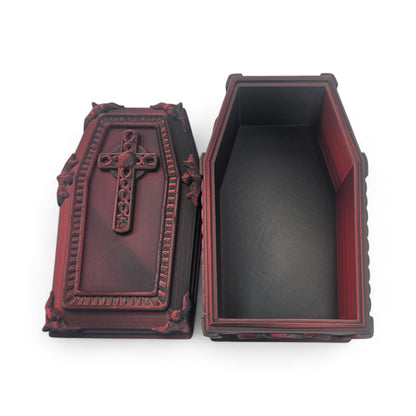 ZZ LIFE Coffin Display Container – Gothic Halloween Storage Box – Spooky Decorative Prop for Desk or Shelf – 3D Printed Creepy Organizer – Goth Inspired Display Case (Red/Black)