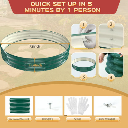 zbzbml Durable Round Galvanized Steel Raised Garden Bed for Planting,Round Galvanized Steel Fire Ring/Fir Pit for Outdoor- 6×6×1FT,0.8MM Thick (Dark Green, 72 ins Diameter x 12 ins high)