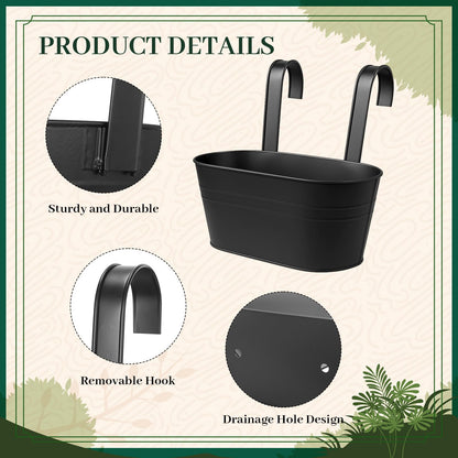Romooa 16 Pcs Hanging Flower Pots Planters for Outdoor Metal Iron Wall Flower Planter Baskets for Railing Fence Balcony Garden Yard Home Indoor Decoration with Detachable Hooks(Black)