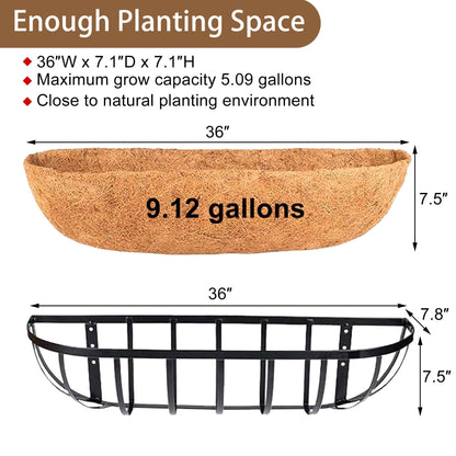 GYATSOCYG 36 Inch Window Baskets with Coconut Liner Outdoor Wall Planter for Plants Long Window Flower Box for Porch Fence Patio Outdoor（2 Pack）
