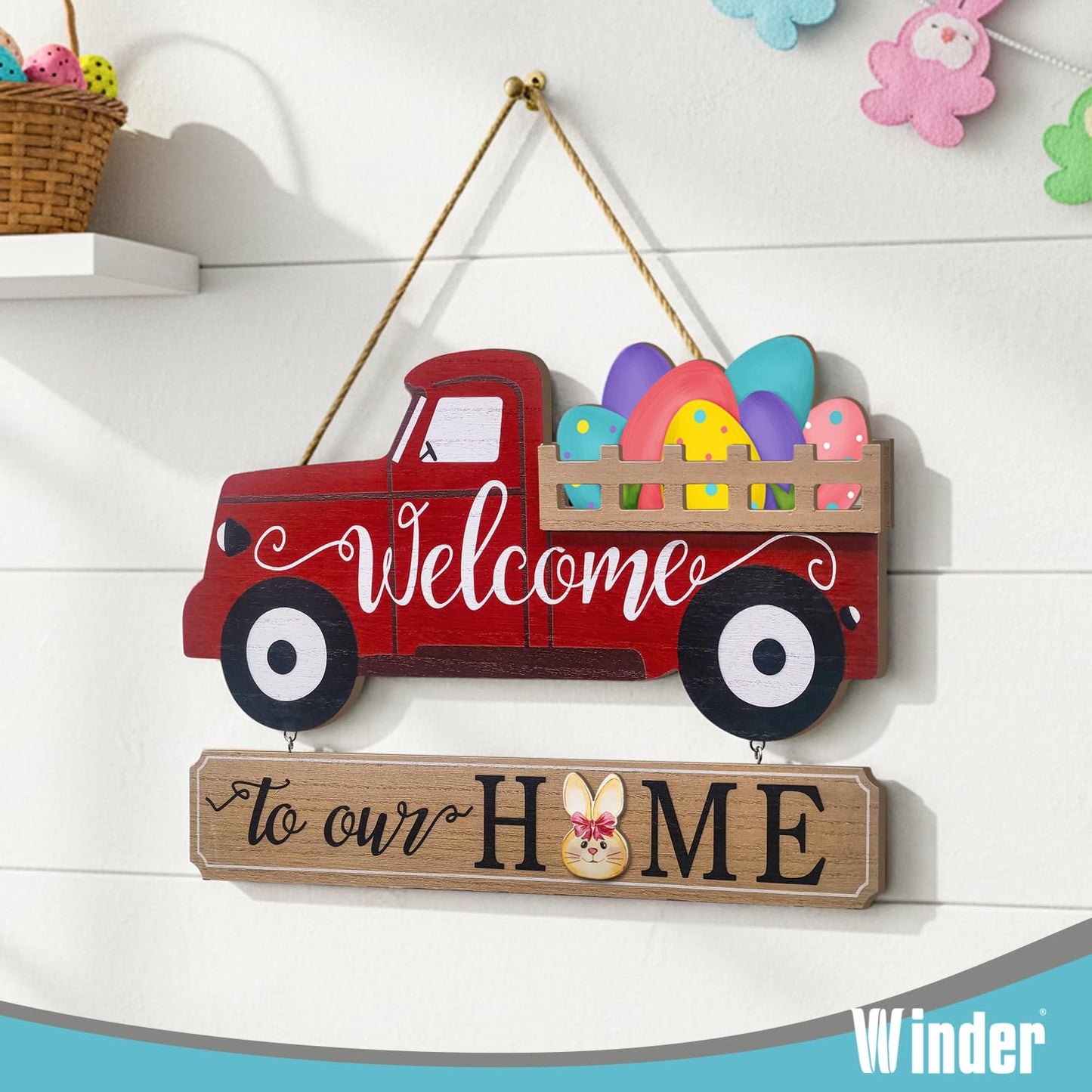 Winder 20Pcs Interchangeable Welcome Sign for Front Door,Seasonal Red Truck Decor Hanging Sign for Valentines,Easter, Independence Day,Halloween,Christmas Home Decor,Housewarming Gift