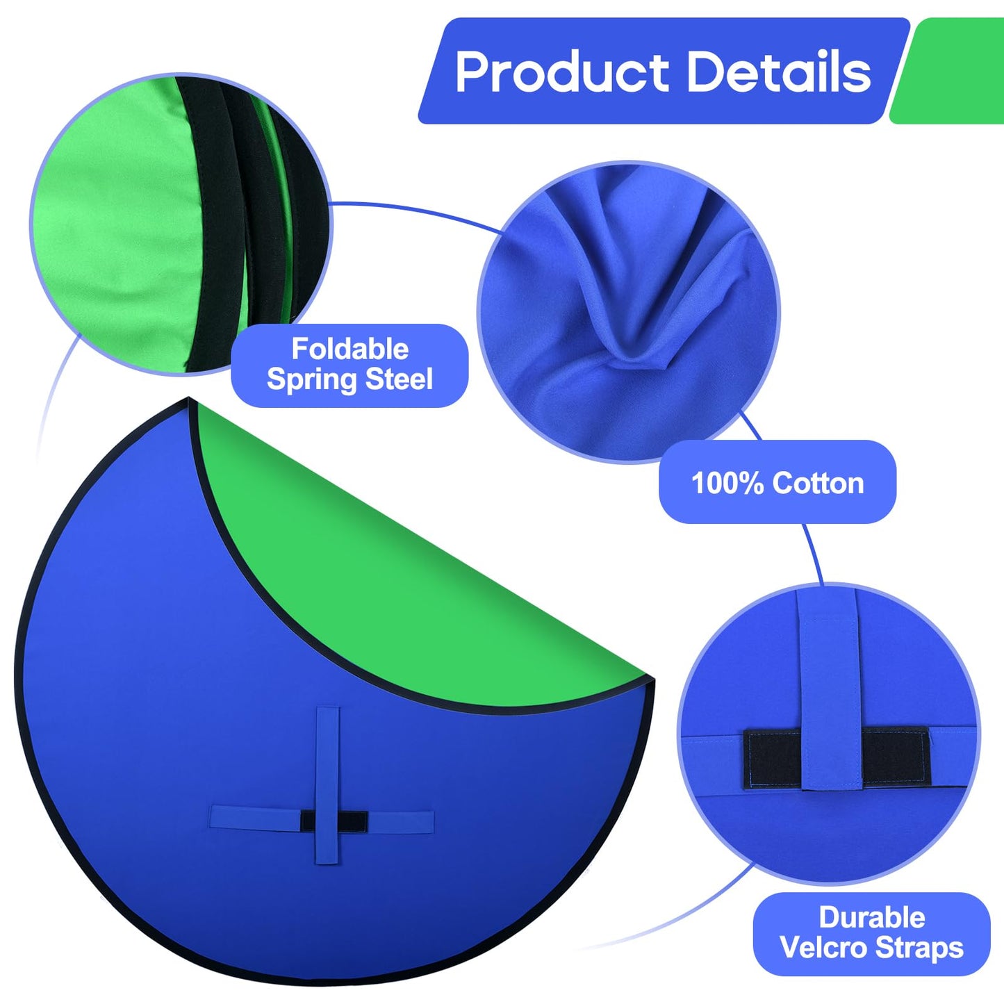 Portable Blue Green Screen Chair, 57 in Greenscreen Backdrop with Stand 2-in-1Double Sided Foldable Green Background, for Video Chats and Meetings, Photography, Photo Zoom, Streaming Games