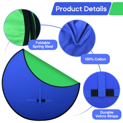 Portable Blue Green Screen Chair, 57 in Greenscreen Backdrop with Stand 2-in-1Double Sided Foldable Green Background, for Video Chats and Meetings, Photography, Photo Zoom, Streaming Games