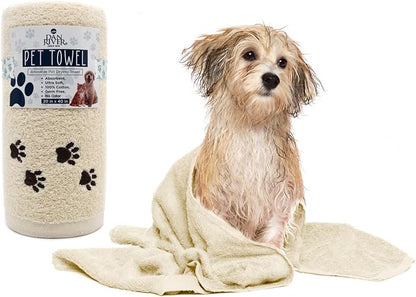 DAN RIVER Dog Towel - Pack of 1, 100% Cotton, 20x40, Ultra Soft 450 GSM, Super Absorbent & Quick Drying Towel for Dogs, Cats, and Other Pets, Shortbread.