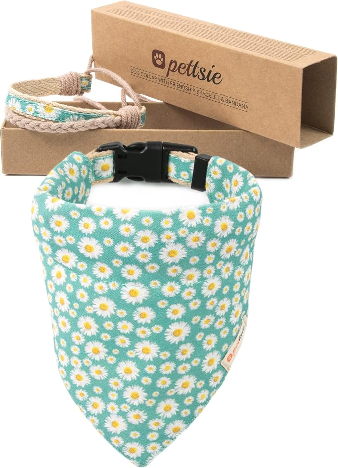 Pettsie Hemp Dog Bandana Collar & Matching Owner Friendship Bracelet | Adjustable, Durable Hemp, Soft & Comfortable, Secure D-Ring, Matching Friendship Bracelet, Green