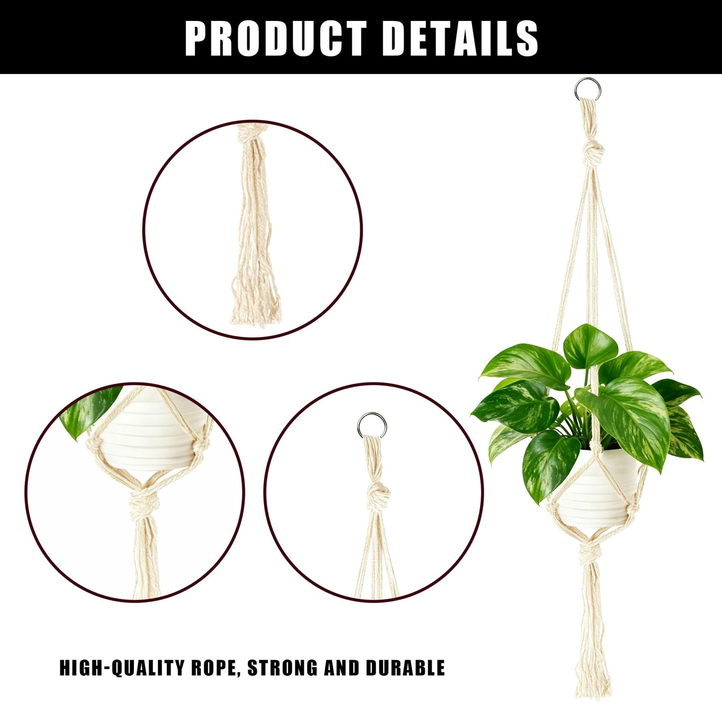 6Pcs White Macrame Plant Hanger Set Different Tiers Hanging Plant Holders Indoor Plant Hangers from Ceiling Hanging Planter Basket Cotton Rope with S Hooks and Hook Nails Boho Home Decor
