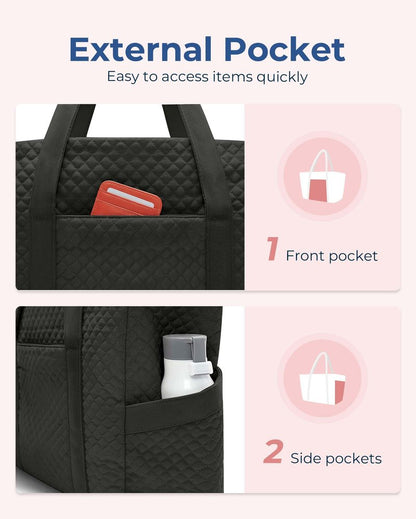 BAGSMART Large Tote Bag For Women, Travel Shoulder Bag Top Handle Handbag with Yoga Mat Buckle for Gym, Work, Travel(Black, Large