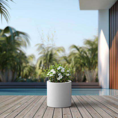 Kante 12.6" Dia Round Concrete Planter, Modern Style Large Cylindrical Plant Pot with Drainage Hole and Rubber Plug for Indoor Outdoor Patio, Pure White