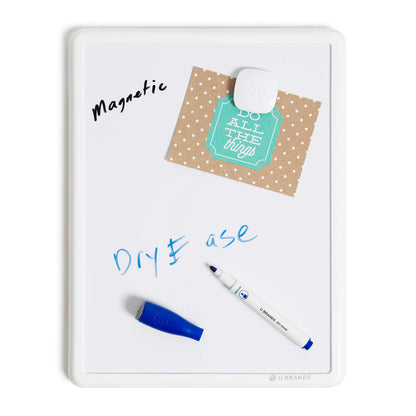 U Brands Contempo Magnetic Small Whiteboard, 8.5” x 11”, White Modern Frame, Mini White Board for Students, Fridge and Locker Dry Erase Board, Includes 4 Markers & Magnet
