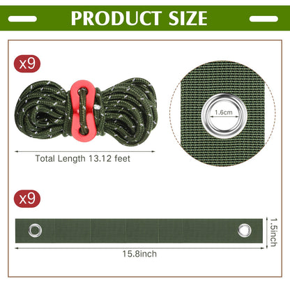 Sintuff 9 Set Heavy Duty Tree Stake Kit 15.75 Inches/ 40 cm Tree Straps for Staking and 13.12 ft/ 4 m Dock Lines Rope for Support Anchoring Home Leaning Plant Straightening Garden Tent (Army Green)