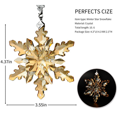 2025 Annual Edition Snowflake Crystal Christmas Ornaments,Christmas Tree Ornaments Crystal Sun Catcher Home Hanging Decor (25-Champagne Gold)