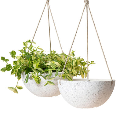 LA Jolie Muse Hanging Planters for Indoor Plants - Flower Pots Outdoor 9.84 inch Garden Planters and Pots,Speckled White Set of 2