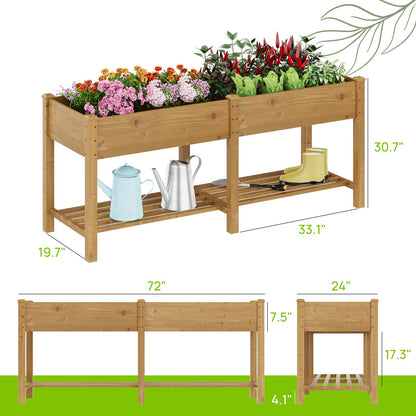 72x24x30.7 Wood Raised Garden Bed with Legs Wooden Planter Box with Storage Shelf Elevated Wood Planter Box for Vegetables Flowers Herbs Garden Planter for Backyard Patio Balcony (Brown, Large)
